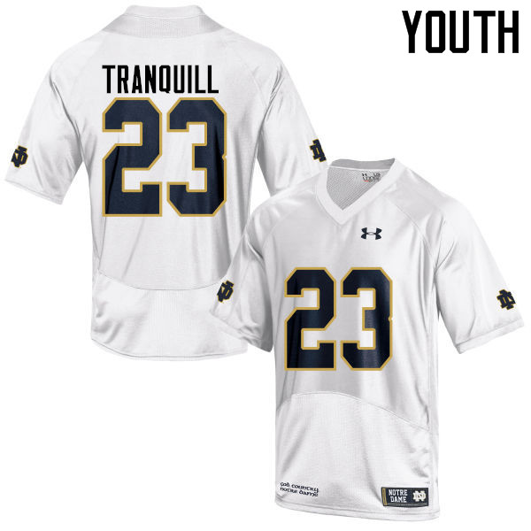 Youth NCAA Notre Dame Fighting Irish #23 Drue Tranquill Stitched College Under Armour Authentic White Football Jersey WR10I42BL